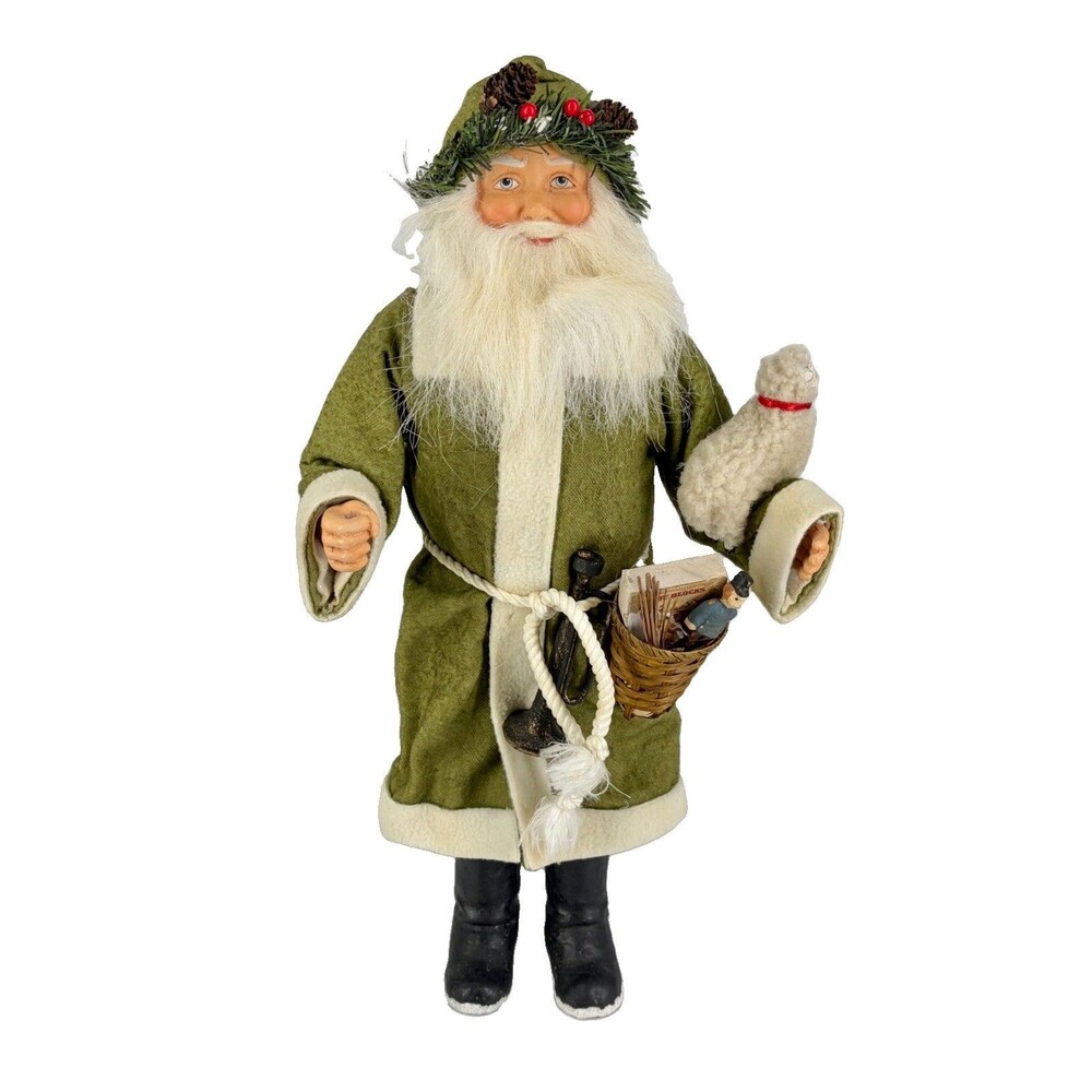 Bethany Lowe Victorian Santa 15" Green Coat Lamb Basket Holly (No Tree)